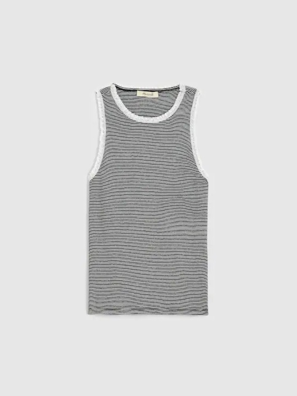 NWT Madewell Lace-Trim Ribbed High-Neck Tank Top Black White Small Minimalist
